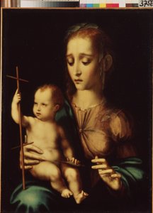 Madonna z Dzieciątkiem z Kądzielą (Madonna z Dzieciątkiem z Kądzielą). Obraz Luisa de Morales (1509/20-1586), ok. 1570. Sztuka hiszpańska, styl manierystyczny. Muzeum Ermitażu w Sankt Petersburgu.