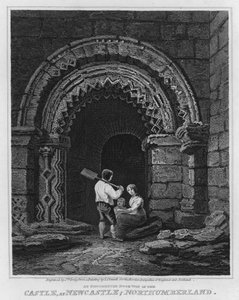 Zdobione drzwi w zamku, w Newcastle, Northumberland (rycina)