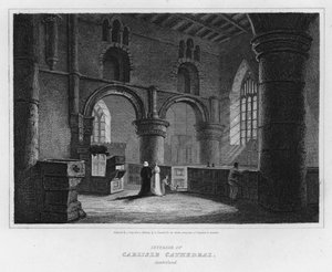 Wnętrze katedry Carlisle, Cumberland (grawerowanie) autorstwa Luke (after) Clennell