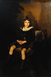 Portret chłopca siedzącego na pełnej długości na krześle