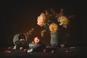 Nastrojowe róże i owoce autorstwa Lydia Jacobs
