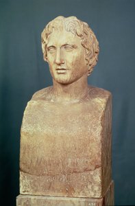 Popiersie portretowe Aleksandra Wielkiego (356-323 pne) zwane hermą Azary, grecka replika oryginału z IV wieku p.n.e. (marmur) autorstwa Lysippos (after)