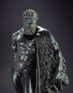 Sztuka grecka: „” Herakles w spoczynku”” Detal - Rzeźba z brązu Lysippe z Sicyone (395-305 pne) IV wiek pne, z Sanktuarium Ercole Curino, Sulmona - Museo Nazionale Archeologico, Chieti Włochy - Herakles (Herkules) w spoczynku - Szczegół rzeźby z brązu