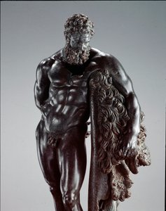 Sztuka grecka: „” Herakles w spoczynku” ”Detal. Rzeźba z brązu Lysippe z Sicyone (395-305 pne) IV wiek pne. Z Sanktuarium Ercole Curino, Sulmona. Narodowe Muzeum Archeologiczne, Chieti, Włochy