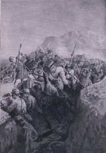 Nieudany atak Włochów na wyżyny Doberdo, z Ilustrowanej Historii Wojny Światowej 1914-1915 wyd. przez Union Berlagsefellfchaft autorstwa M. Barascudts