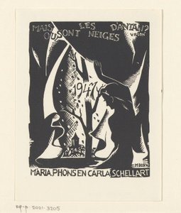 Życzenie noworoczne na rok 1947 od Carli, Marii i Phonsa Schellart autorstwa M. Bosch