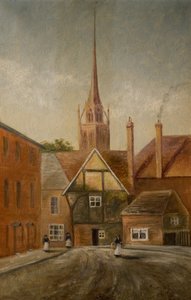 Iglica św. Michała, Coventry, ok. 1900 r. (olej na płótnie) autorstwa M. E. Colledge
