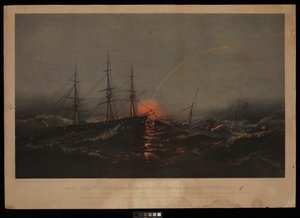 Amerykańska fregata Sabine ratująca batalion piechoty morskiej z transportowca Governor. 2 listopada 1861 r. u wybrzeży Karoliny Południowej (litografia, kolorowana) autorstwa M. F. H. De & Parsons Charles Haas