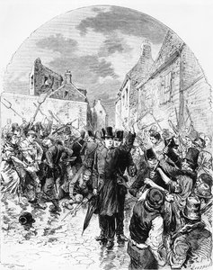 Zamieszki w Irlandii - katolicki ksiądz aresztowany przez policję w Mullingar zostaje uratowany przez lud, z Le Monde Illustré, 25 czerwca 1881 r. autorstwa M. Ferdinandus