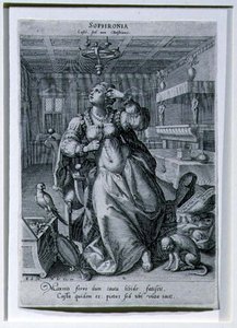 Sophronia, z serii przedstawiającej „Trzy kobiety jako symbole czystości”, sztychowana przez Raphaela Sadelera I (1561-1632) ok. 1590 (rycina) autorstwa Maarten de (after) Vos
