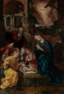 Narodziny Chrystusa (olej na desce) autorstwa Maarten de Vos