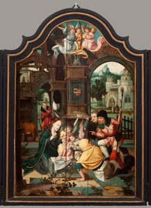 Tryptyk. Maartena de Vos. 16 wiek. Olej na drewnie. Ołtarz otwierany centralny panel. autorstwa Maarten de Vos