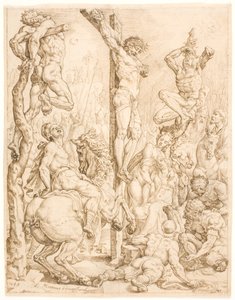 Chrystus na krzyżu, między złodziejami” autorstwa Maarten van Heemskerck