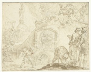 Trzech młodych mężczyzn zostaje wrzuconych do ognistego pieca Historia Trzech Młodych (tytuł serii) autorstwa Maarten van Heemskerck