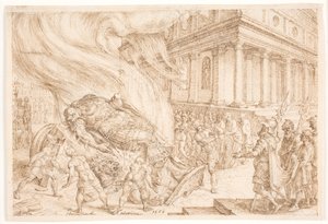 Jehu niszczy dom Baala autorstwa Maarten van Heemskerck