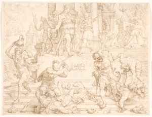Jozjasz rozkazuje, aby wszystko, co zostało stworzone dla Baala, zostało zniszczone, a kapłani zabici” autorstwa Maarten van Heemskerck