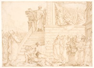Piotr głosi w Jerozolimie autorstwa Maarten van Heemskerck