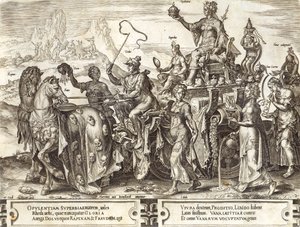 Bogactwa, tablica 2 z „Przełomu rzeczy ludzkich”, 1564 autorstwa Maarten van Heemskerck