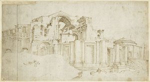 Południowy transept nowej bazyliki św. Piotra autorstwa Maarten van Heemskerck