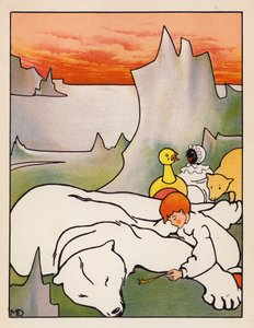 "Spalone pióra pod jego nosem" (kolorowa litografia)
