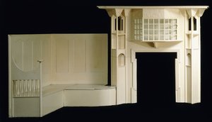 Malowane drewniane obramowanie kominka i inglenook zaprojektowane dla Glencrutchery House, Douglas, ok. 1897, ok. 1897 (malowane drewno)