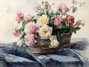 Kosz róż. Obraz autorstwa Madeleine Jeanne Lemaire (1845-1928) Kolekcja prywatna.