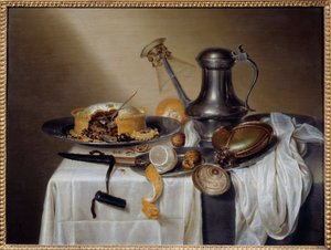 Martwa natura z pasztetem Pate z cytryną i cyną karafką. Obraz Maertena Boelema de Stomme (1611-1664) XVII w. Niedz. 0,6x0,79 m Nantes, Musee des Beaux Arts