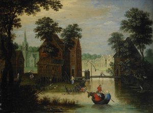 Krajobraz rzeki z ucieczką do Egiptu, 1616 autorstwa Maerten Ryckaert