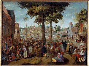 Jarmark flamandzki Impreza na wsi, pijani mężczyźni chorują, inni bawią się, niektórzy śpią. obraz Martina van Cleve (1527-1581) XVI-wieczne Caen, Muzeum Sztuk Pięknych