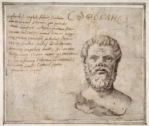 Antyczne popiersie Sofoklesa z adnotacjami, wg Fulvio Orsini (pióro i atrament na papierze) autorstwa Maerten van Heemskerck