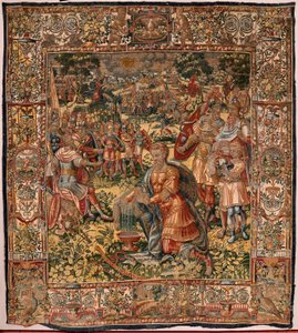Muzeum Diecezjalne (Museo Diocesano). Flamandzki gobelin. Bruksela. Atelier François Geubels. Seria Historia Gideona. Cud wełnianego runa (Prueba del vellon de lana). Jedwab i wełna. Zapis biskupa Vicente Roca de la Serna. Barokowy. 1534-1571, ja autorstwa Maerten van Heemskerck