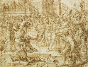 Ukamienowanie starszych, z Historii Zuzanny, 1562 autorstwa Maerten van Heemskerck
