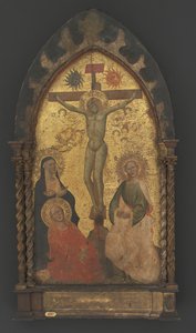Chrystus na krzyżu opłakiwany przez Matkę Boską oraz świętych Marię Magdalenę i Jana autorstwa Maestro Francesco