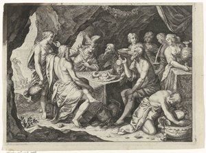 Scena z Metamorfoz Owidiusza: posiłek w jaskini autorstwa Magdalena van de Passe (attributed to)