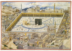 Widok na Kaaba i okoliczne budynki w Mekce, druga połowa XIX wieku autorstwa Mahmud