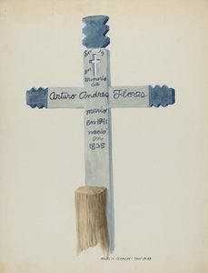 Ręcznie robiony i malowany drewniany krzyż - nagrobek, ok. 1900 r. 1937.
