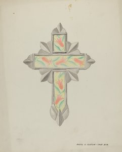 Krzyż z cyny i papieru ściennego, ok. 1930 r. 1937. autorstwa Majel G. Claflin