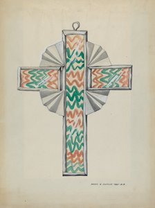 Krzyż z cyny i szkła malowanego, ok. 1900 r. 1937. autorstwa Majel G. Claflin