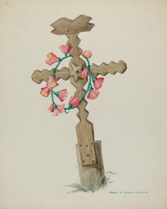 Drewniany krzyż używany jako ręcznie wykonany nagrobek, ok. 1900 r. 1937.