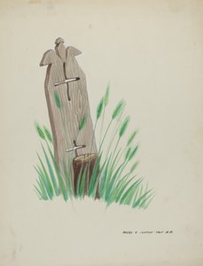 Drewniany znak nagrobny, ok. 1900 r. 1937. autorstwa Majel G. Claflin