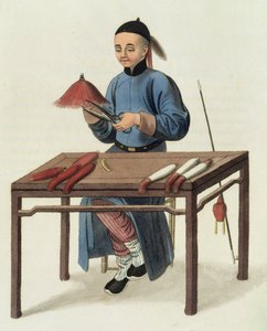 Wytwórca czapek, tablica 51 z "The Costume of China", wyryta przez J. Dadley, 1800 r.