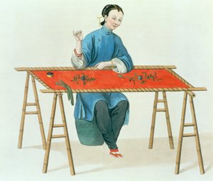 Haftowanie kobiety, tabliczka 41 z filmu „Strój chiński”, ryt. J. Dadley, 1800