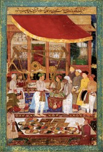 Cesarz Dżahangir waży księcia Khurrama w złocie, ok. 1610-1615 (miniatura) autorstwa Manohar Manohar