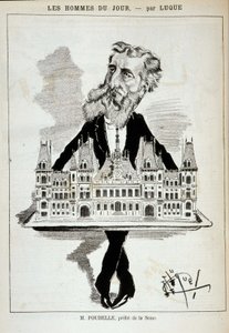 Karykatura M. Poubelle, prefekta Sekwany, niosąca ratusz Paryża na płaskowyżu - Dess. Luque, w „La Caricature” z 13.08.1887 ¿