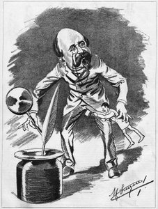 Edmond Gondinet (1828-1888) francuski dramaturg. Karykatura rysownika Manuela Luque. W „Kreskówce” z 1886 roku.