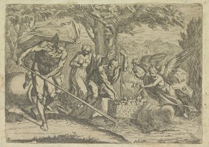 Romulus en Remus gevonden door Faustulus en Louva autorstwa Marcantonio Bellavia