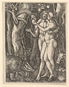 Adam i Ewa z jabłkiem i wężem, ca. 1500-1534.