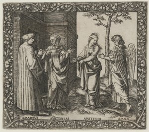 Amadeus Berruti z surowością, Amititia i miłością autorstwa Marcantonio Raimondi