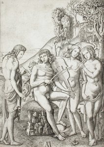 Apollo uczący muzyki Gracje autorstwa Marcantonio Raimondi