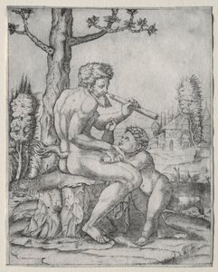 Faun i dziecko autorstwa Marcantonio Raimondi